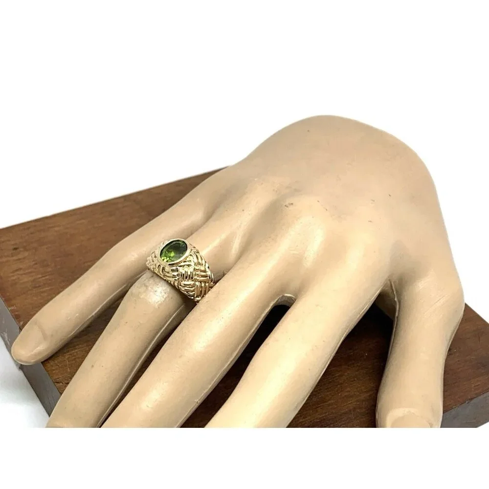 Green Gemstone Cocktail Ring 10k Yellow Gold Estate Jewelry Women's Size 8.75